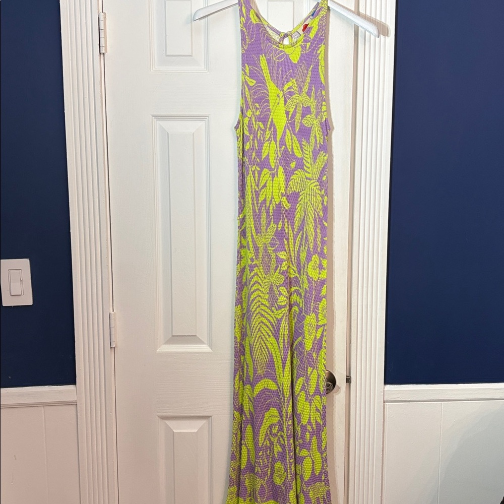 Farm Rio Knit Midi Dress Anthropologie Women Fitted Lime Green Yellow - size XL - Picture 7 of 7